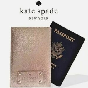 Kate Spade Women Leather Metallic Rose Gold Travel Passbook Cover Holder NWOT